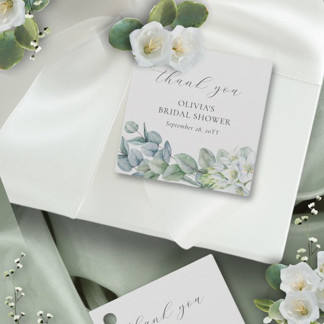 Elegant Grönska Modernt Manuskript Tack Favör Gåvor Etiketter (These elegant bridal shower favor tags have a simple, minimalist vibe)