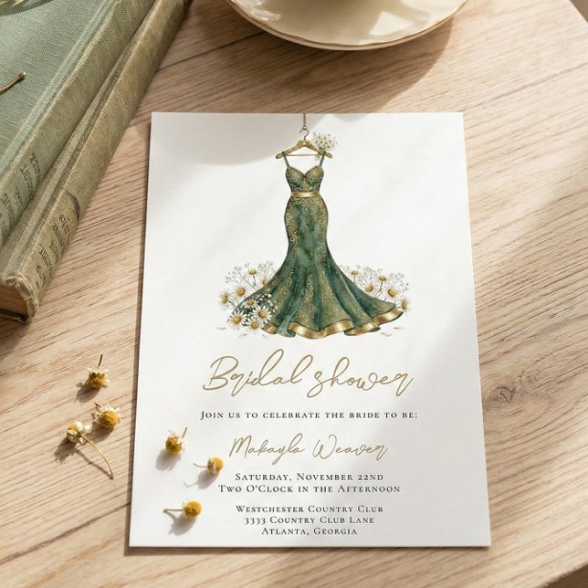 Elegant grönska och bröllopsklänning Bröllopsdusch Inbjudningar (Skapare uppladdad)
