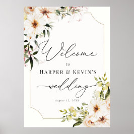 Elegant grönska och elfenbensblommor Bröllop Välko Poster