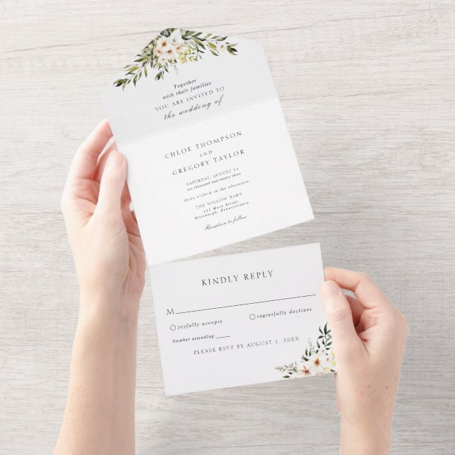 Elegant grönska och elfenbensfärgade blommor (Avrivbar del)