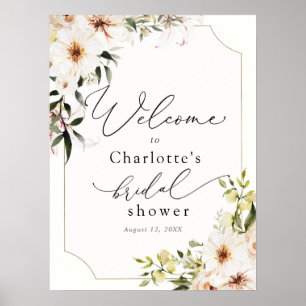 Elegant grönska och vita blommor Bröllops välkomst Poster