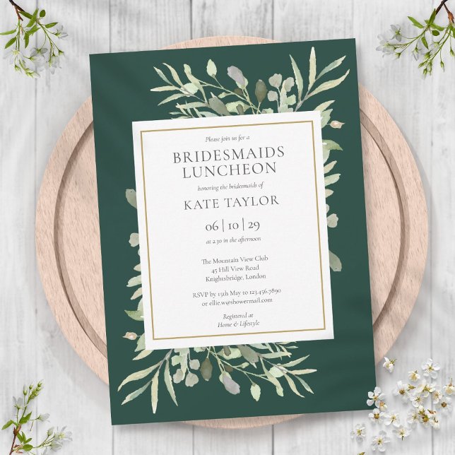 Elegant grönska Smaragdbrudtärnarnas lunch Inbjudningar (Elegant Greenery Emerald Bridesmaids Luncheon Invitation)