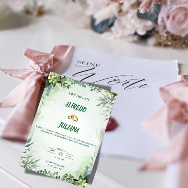Elegant Grönska Spara Datum-kort  Inbjudningar (Skapare uppladdad)
