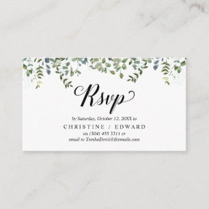 Elegant grönska, svart handstil, svara RSVP Tilläggskort