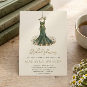Elegant grönska Tusenskönor klänning bröllopsdusch Inbjudningar