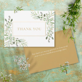 Elegant grönska vattenfärg guld tack kort