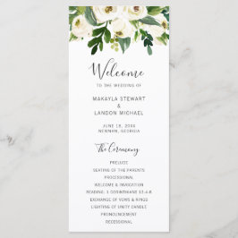 Elegant Grönska Vit Blommig Bröllop Program