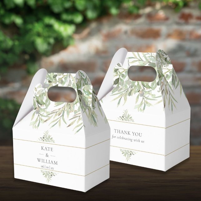 Elegant grönskande bröllops-tackkort presentaskar (Elegant Greenery Wedding Thank You Favor Boxes)