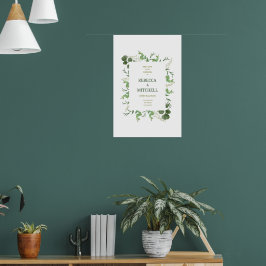 Elegant grönskande bröllops välkomstaffisch poster