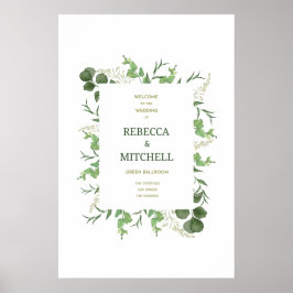 Elegant grönskande bröllops välkomstaffisch poster