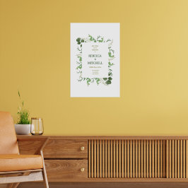 Elegant grönskande bröllops välkomstaffisch poster