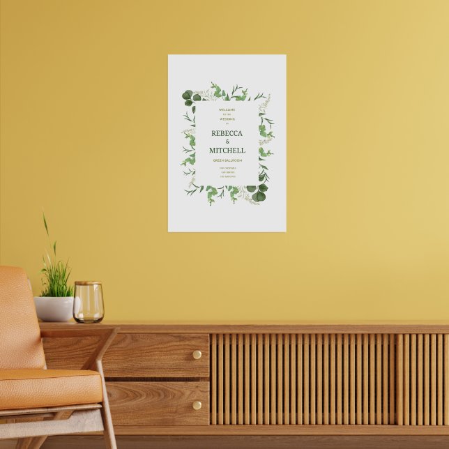 Elegant grönskande bröllops välkomstaffisch poster (Vardagsrum 2)