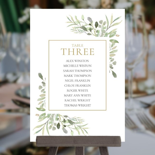 Elegant grönskande tabellnummer sittplatskarta (Elegant Greenery Table Number Seating Chart)