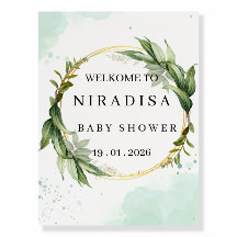 Elegant grönskande välkomstskylt för baby shower