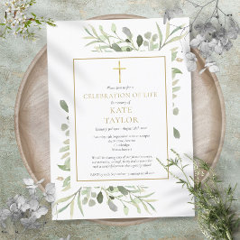 Elegant grönskas livets firande begravning inbjudningar