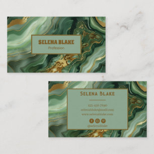 Elegant Grönt Agate med Guld Glitte - Modern Visitkort