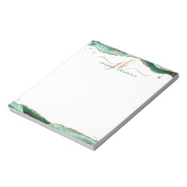 Elegant Grönt Agate Script Monogram Initialer Anteckningsblock