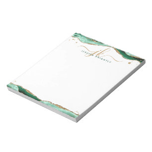 Elegant Grönt Agate Script Monogram Initialer Anteckningsblock