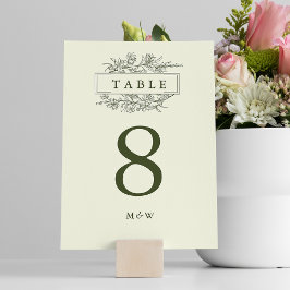 Elegant Grönt Art Blommigt Monogram Bröllop Bordsnummer