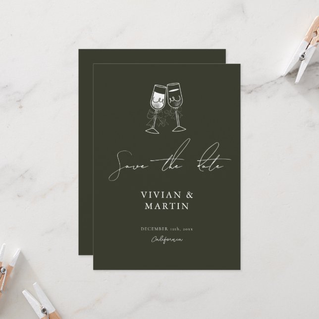 Elegant Grönt av olivträd Spara datum Inbjudningar (Fram/Back In Situ)