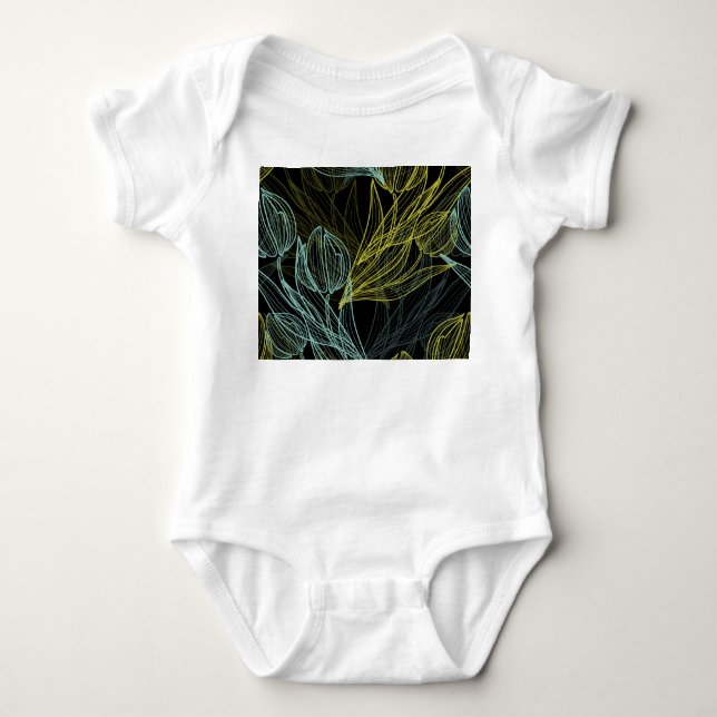 Elegant grönt, blå tulpaner mönster t shirt (Framsida)