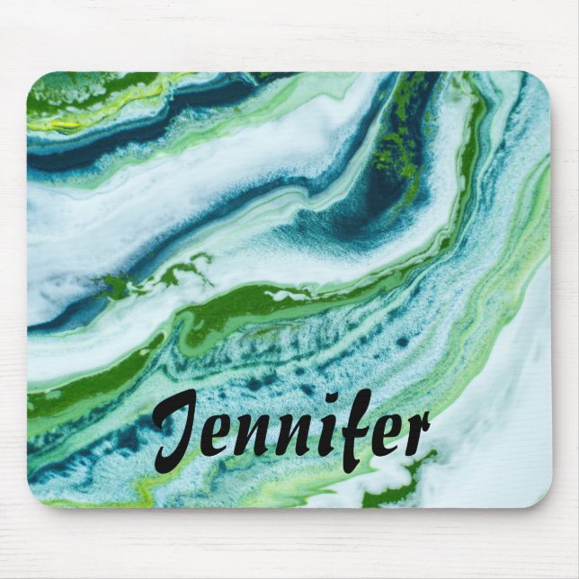 Elegant Grönt Blå VITFAUX MARBLE PERSONLIG Musmatta (Framsidan)