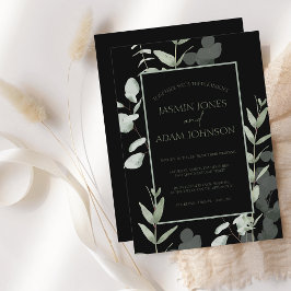 Elegant Grönt Black Eucalyptus Wedding bjudande Inbjudningar