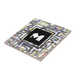 Elegant Grönt Black Modern Square Trendig Monogram Kakelplatta