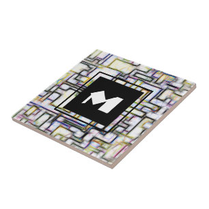 Elegant Grönt Black Modern Square Trendig Monogram Kakelplatta
