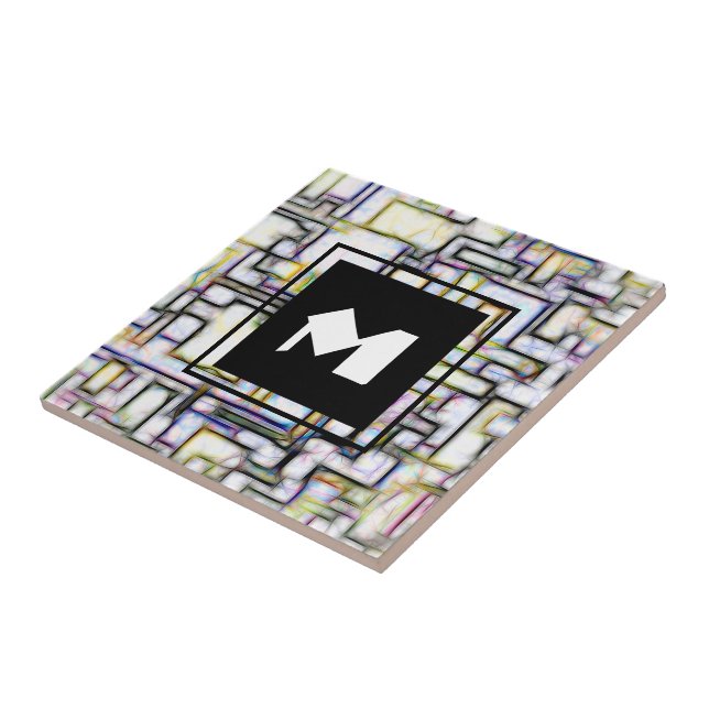 Elegant Grönt Black Modern Square Trendig Monogram Kakelplatta (Sidan)