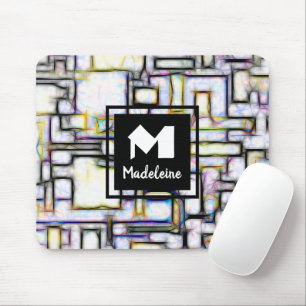 Elegant Grönt Black Modern Square Trendig Monogram Musmatta