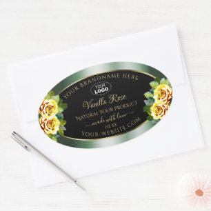 Elegant Grönt Black Product Label Gul ros Logotyp Ovalt Klistermärke
