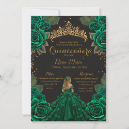 Elegant Grönt Black Quinceañera Ro Guld Glitter Inbjudningar