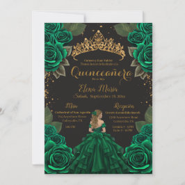 Elegant Grönt Black Quinceañera Ro Guld Glitter Inbjudningar