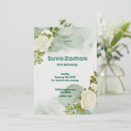 Elegant Grönt Blommigt 19: e födelsedagarinbjudan Inbjudningar