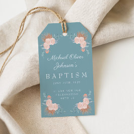 Elegant Grönt Blommigt Baptism Presentetikett
