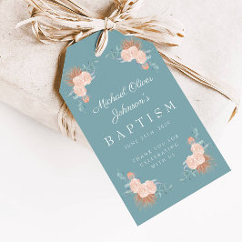 Elegant Grönt Blommigt Baptism Presentetikett