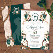 Elegant Grönt Blommigt Charro Western Quinceanera