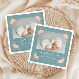 Elegant Grönt Blommigt Fotodobaptism Pappersservett