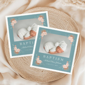 Elegant Grönt Blommigt Fotodobaptism Pappersservett