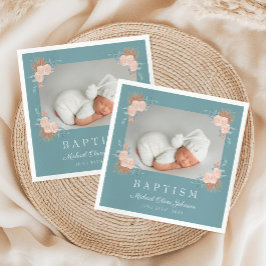 Elegant Grönt Blommigt Fotodobaptism Pappersservett