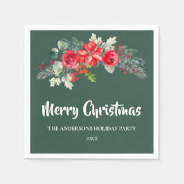 Elegant Grönt - Blommigt - Helgdag - jul Pappersservett