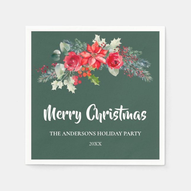 Elegant Grönt - Blommigt - Helgdag - jul Pappersservett (Framsidan)
