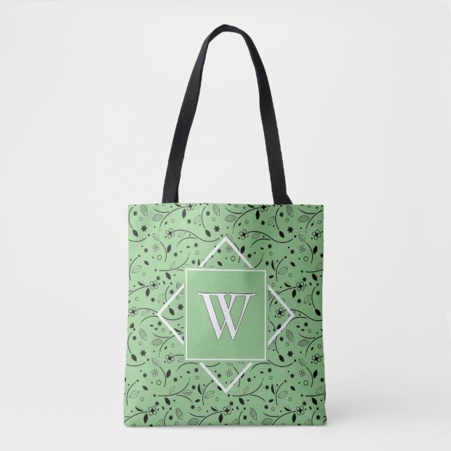 Elegant | GRÖNT | BLOMMIGT | MONOGRAM Tygkasse (Framsida)