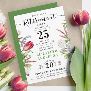 Elegant Grönt Blommigt Pension Firande Party Inbjudningar