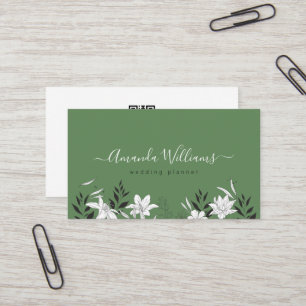 Elegant Grönt Blommigt QR-kodAffärskort Visitkort