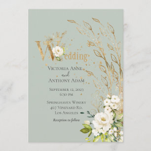 Elegant Grönt Blommigt Rustic Script Bröllop Inbjudningar