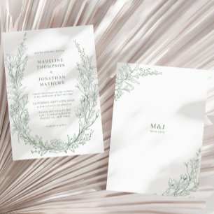 Elegant Grönt Blommigt Utandning Monogram Bröllop Inbjudningar