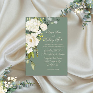 Elegant Grönt Blommigt Vattenfärgskript Bröllop Inbjudningar