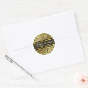 Elegant Grönt Boho Dot Spiral Guld Etniska Bröllop Runt Klistermärke